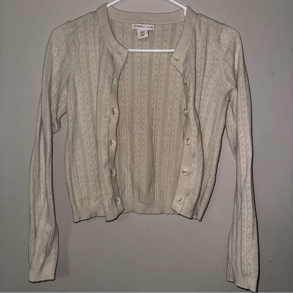 Sincerely Jules Cream Cableknit Cropped CardiganSweater Sz XS Cabincore Soft Grl